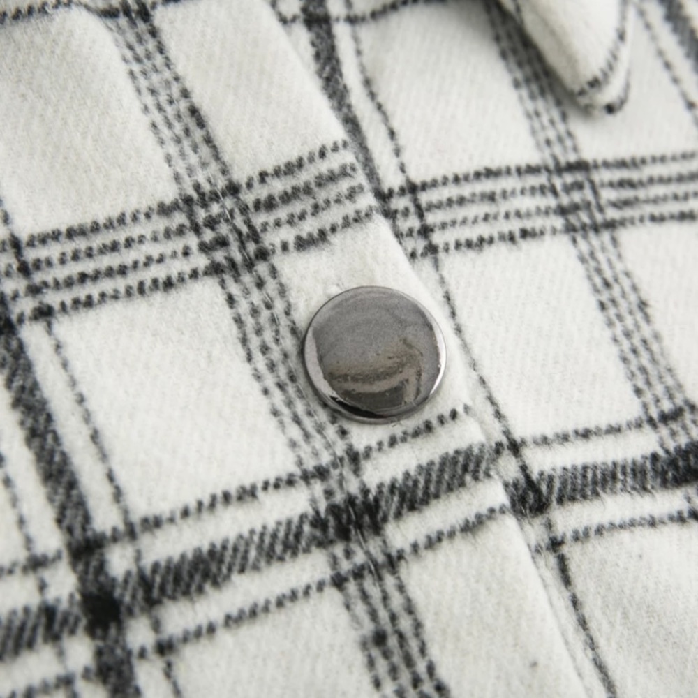 BLACK PLAID Black Plaid Flannel Oversized Shacket Shirt Jacket - Picture 6 of 7